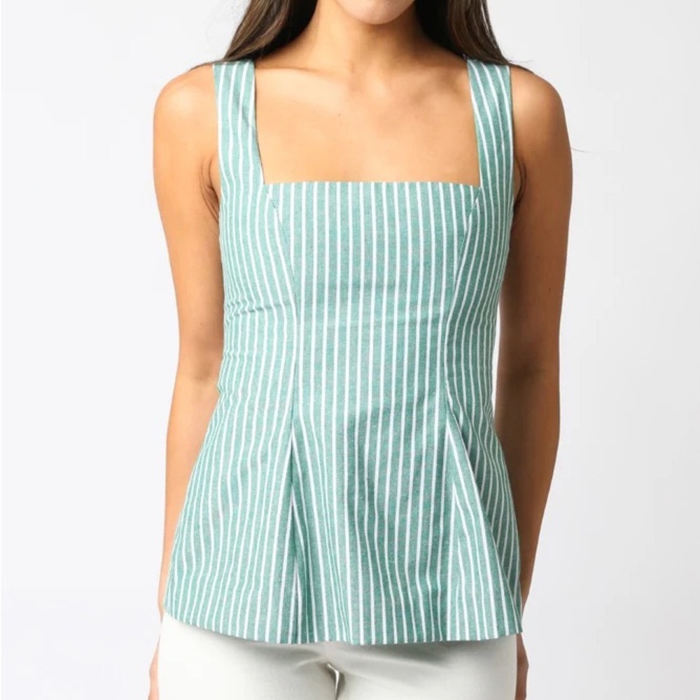 Olivaceous Green & White Striped Sleeveless Top
